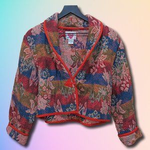 Women's Keren Hart Cropped Tapestry Blazer Vintage 100% Cotton Multicolor